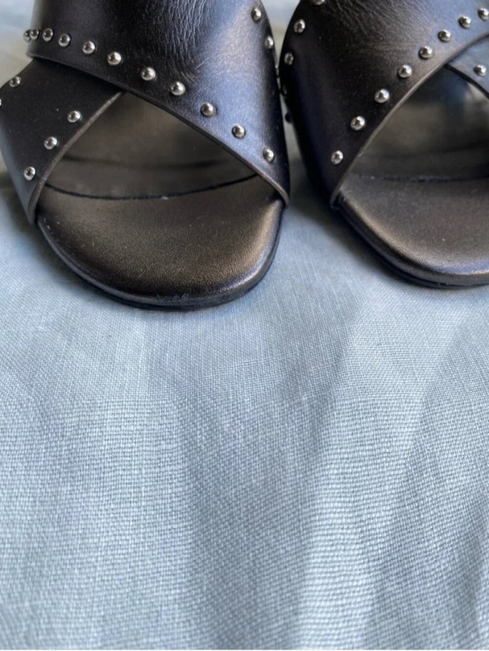 Brighton dark metallic grey criss cross studded heel Teresa sandal - Picture 3 of 10